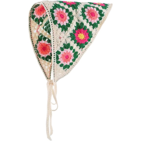 Cotton Knitted Triangle Headscarf for Summer Travel &Photography Crochet Hairband. Turquoise 500x250x2mm