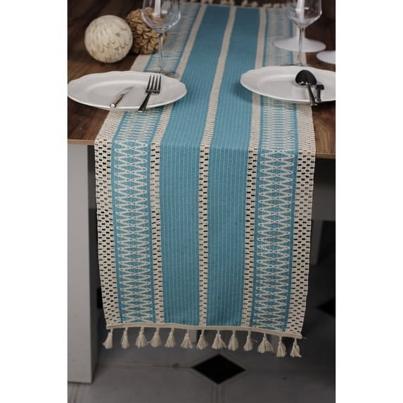 Cotton Knitting Tassel Runner Organic Cotton Turquoise Runner 35x145 cm Runner Presentation Cover