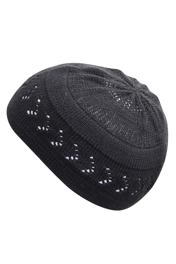Cotton Kufi Beanie Hats with Arrow Design Knit in Solid Colors