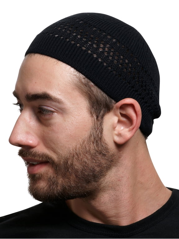 Cotton Kufi Beanie Lattice Weave Hats for Adult Men and Women's, Black