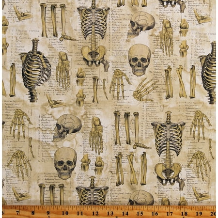 Cotton Laboratory Tim Holtz Eclectic Elements Anatomy Skeleton Body Bones Writings Words Neutral Cotton Fabric Print by the Yard (PWTH181.NEUTRAL)