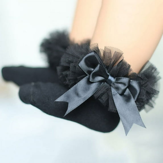 Cotton Lace Floral Socks for Baby Girls Ankle Bow Socks Baby Girls Princess Bowknots Socks Non Slip