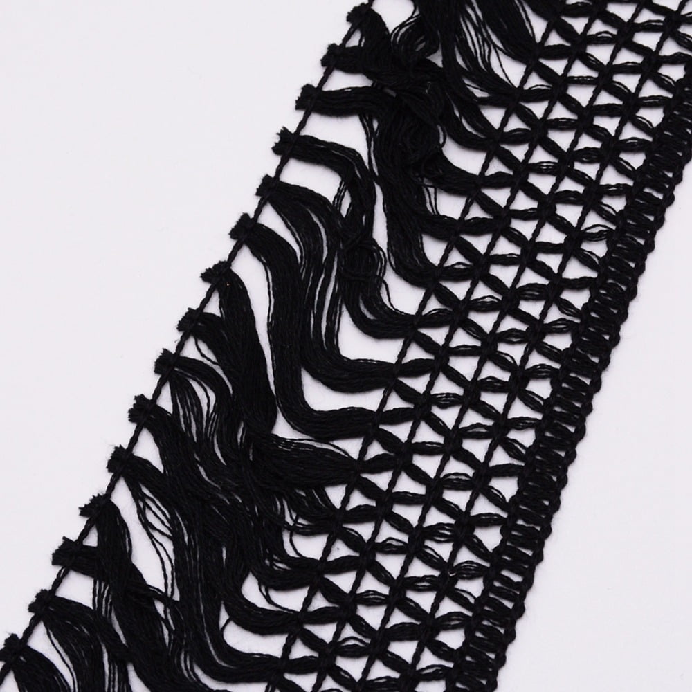 Cotton Lace Ribbon Edge Trimmings Tassel Ribbon for Sewing Cloth Craft Black 4 inch(100mm) about 45yards/roll(41.15m/roll)