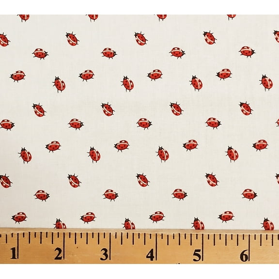 Cotton Ladybugs Lady Beetles Insects on White Red Hot Fabric Enchanted Forest Henry Glass Cotton Fabric Print by the Yard (1552-08)