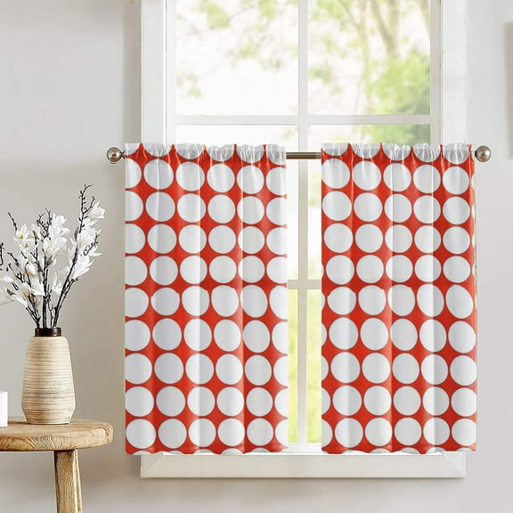 Cotton Large Circle Dots Print Café Tier Curtains Window Treatment Kitchen Home Décor