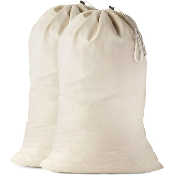 Cotton Laundry Bag, The Extra Heavy Duty Washable Laundry Bag with Drawstring Makes a Great Cloth Storage Sack for Sleeping Bag, Linen Basket Liner, Hamper Liner and Travel, (2-Pack)