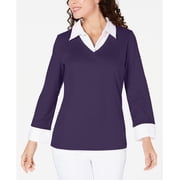Cotton Layered-Look Woven Top Cassis M