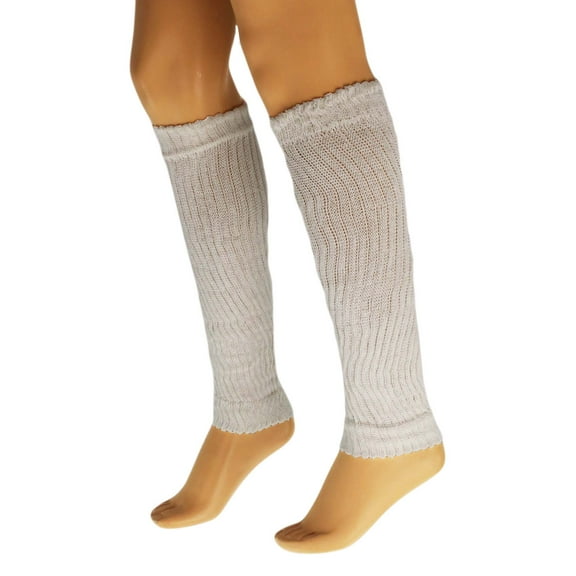 Cotton Leg Warmers for Women Ecru 1 Pair Knitted Retro