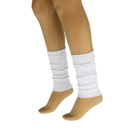 Cotton Leg Warmers for Women White 1 Pair Knitted Retro