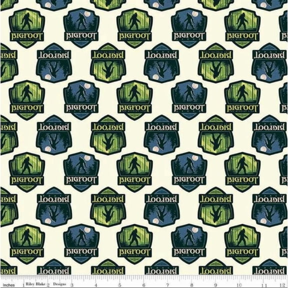 Cotton Legends of the National Parks Bigfoot Logos Fantasy Riley Blake Cream Cotton Fabric Print by the Yard (CD15062-CREAM)