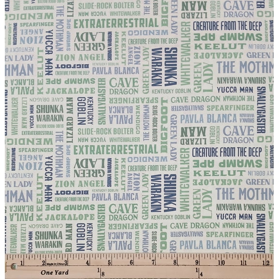 Cotton Legends of the National Parks Nicknames Creatures Mythical Bigfoot Officially Licensed by Riley Blake Cotton Fabric Print by the Yard (C13282)