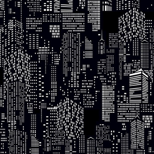 Cotton Let's Glow Crazy Glow in the Dark Cities City Buildings Skyscrapers Lights Blank Quilting Black Cotton Fabric Print by the Yard (3945G-99)