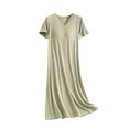 thumbnail image 1 of Cotton Liene Nightgown for Women V-Neck Loungewear Short Sleeve Sleepwear Nightgown Long Pajamas Dress with Chest, 1 of 3