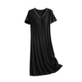 thumbnail image 1 of Cotton Liene Nightgown for Women V-Neck Loungewear Short Sleeve Sleepwear Nightgown Long Pajamas Dress with Chest, 1 of 3
