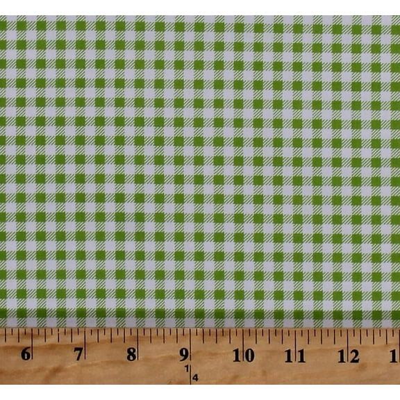 Cotton Lime Green Gingham Checks Checkers Checkered Picnic Pals Organic Cotton Fabric Print by the Yard (Y1000-19darklime)