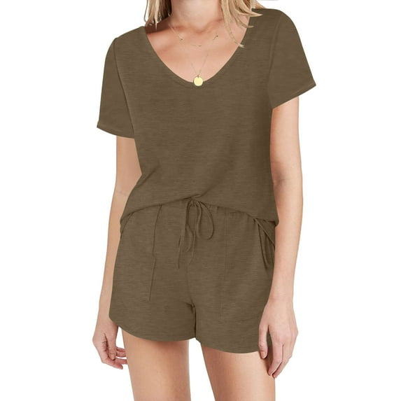 Jalioing Women's 2 Piece Pajama Set Short Sleeve Shirt and Shorts with Pocket Lounge Shorts Set Sleepwear
