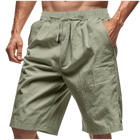 Cotton Linen 7" Mens Pants Elastic Waist Pockets Breathable Cool Lightweight Shorts Fathers Day Gift