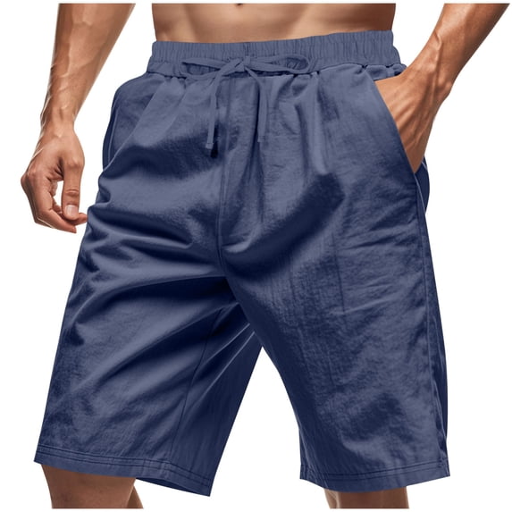 Cotton Linen 7" Mens Pants Elastic Waist Pockets Breathable Cool Lightweight Shorts Fathers Day Gift