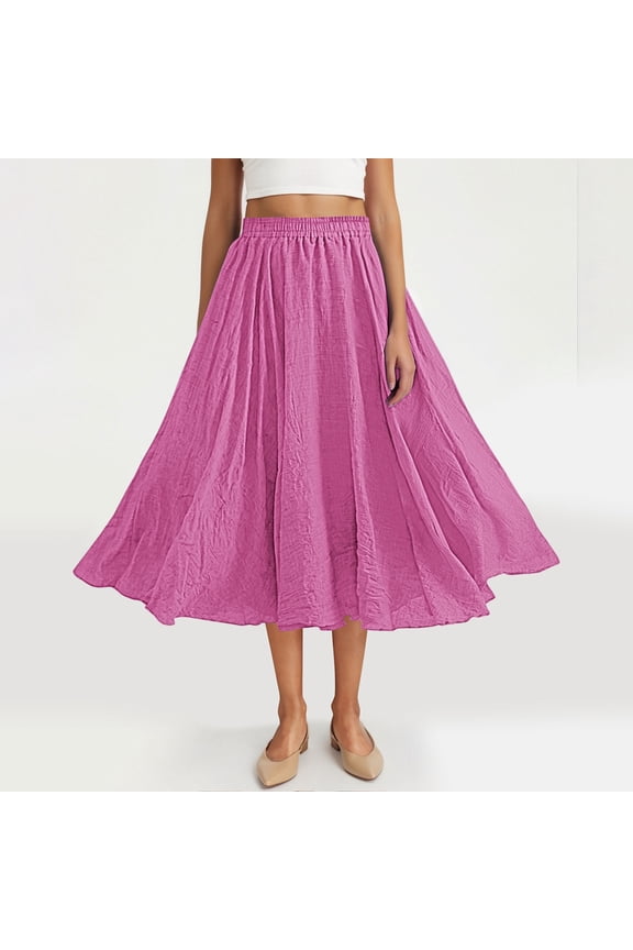 Cotton Linen A Line Skirt Women Casual High Waist Long Flowy Skirts Flare Swing Ruffle Skirts Summer Flax Dress Vacation Clothes