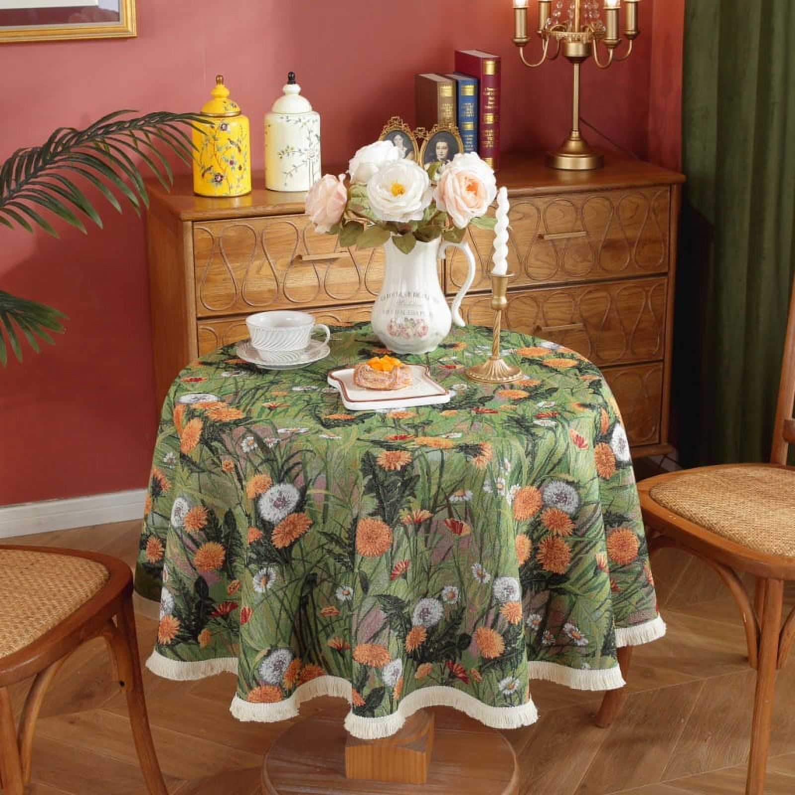 Patterned Round Table Cotton Linen American Rural Encrypted Pattern Round Table Cloth Fabric ...