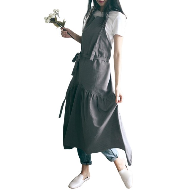 Cotton Linen Apron Pinafore Dress for Women Adjustable Casual Apron