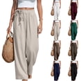 thumbnail image 1 of Cotton Linen Beach Palazzo Pants for Women Wide Leg Flowy Tie Knot High Waisted Adjustable Trousers with Pockets 2026 Complexion XL, 1 of 5