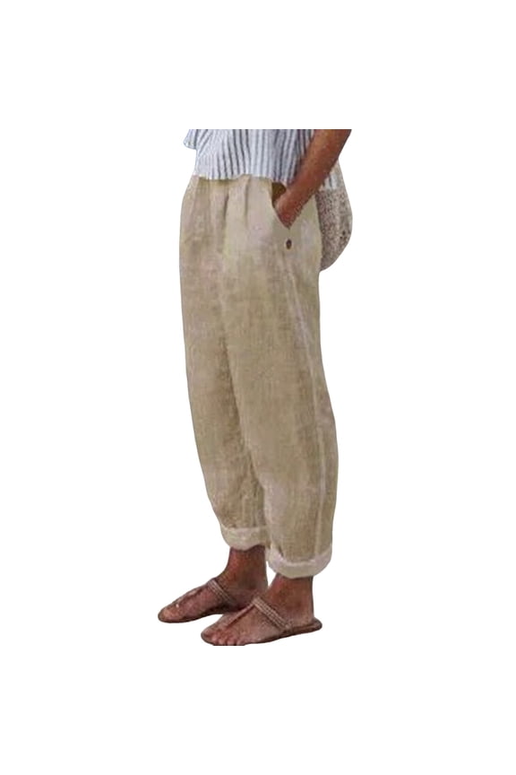 Cotton Linen Beach Pants for Women Loose Fit Vintage Casual Trousers Lightweight Cozy Summer Pants for Lounge Resort