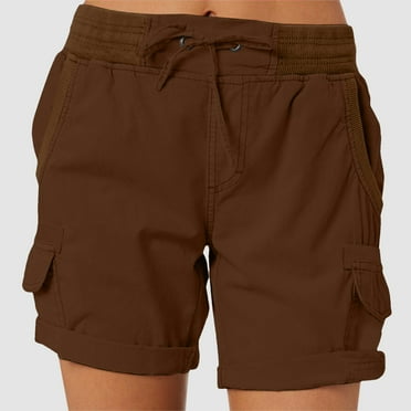 Cotton Linen Beach Shorts For Women High Waist Drawstring Casual Pure Color Shorts Summer Holiday Short Pants with Pockets S-3XL Blackish Coffee XXL
