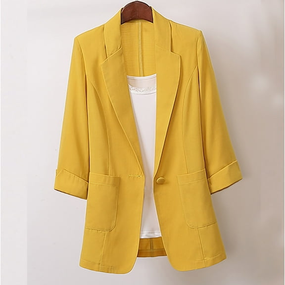 Cotton Linen Blazer Jacket for Women Business Dressy Long Sleeve Blazer Loose Casual Single Button Office Blazer Jackets