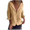 thumbnail image 1 of Cotton Linen Blazer for Women 3/4 Sleeve Lightweight Breathable Casual One Button Suit Jacket, 1 of 5