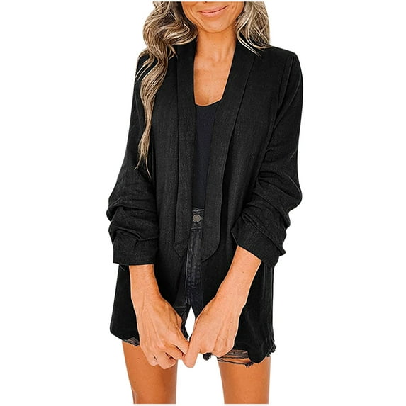 Cotton Linen Blazer for Women Long Sleeve Lightweight Blazers Loose Business Casual Suit Jackets