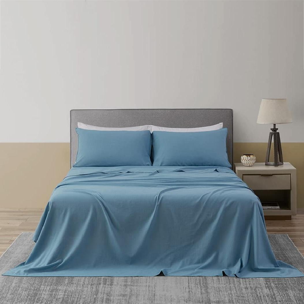 Cotton Linen Blend Sheets Set, Breathable and Durable
