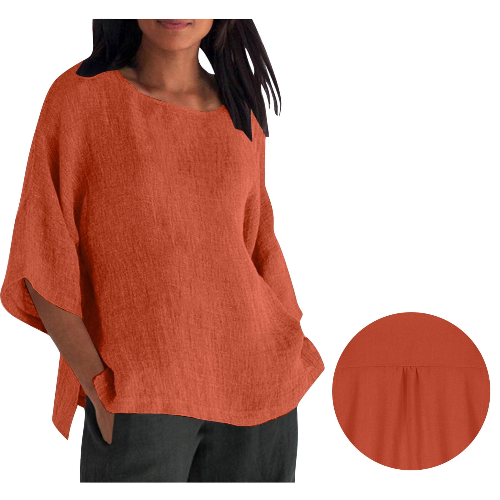Contrast Fabric Shirt Long Sleeve Square Neck Linen Tops