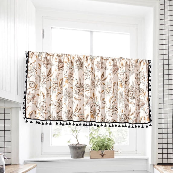 Cotton Linen Blend Window Valance Curtain Light Blocking Short Rod Pocket for Kitchen, Bathroom, Basement