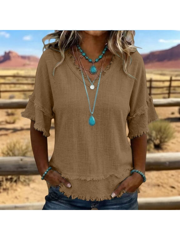 Cotton Linen Boho Tops Flowy Tops Bohemian Tops Teacher Outfits Summer Boho Tops Cute Tops Loose Fit Airy Tops Peasant Blouses Western Shirts Gauze Shirts Tropical Shirts Boho Shirts Khaki L