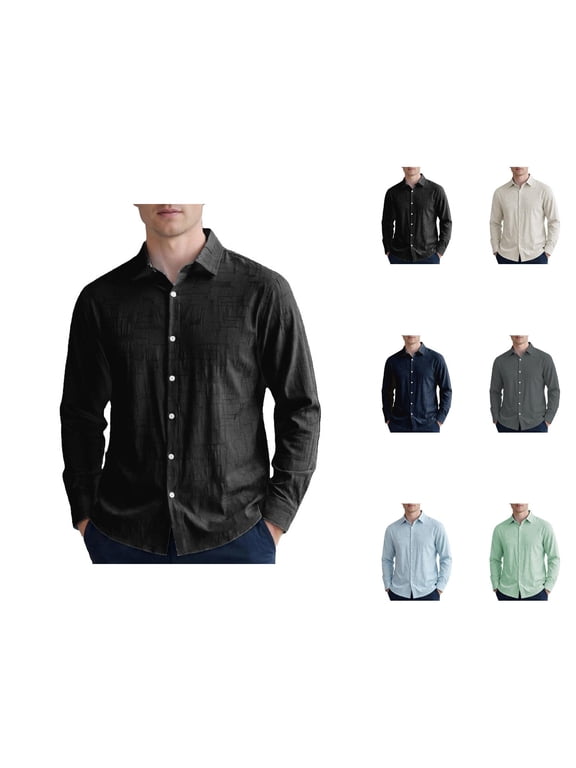 Cotton Linen Business Casual Dress Shirts for Men Lightweight Long Sleeve Button Down Collared Work Shirts
