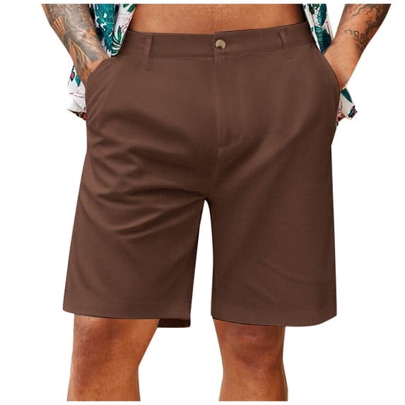 Cotton Linen Business Casual Mens Shorts Breathable Lightweight Solid Color Button Waist Short Pants Fathers Gift