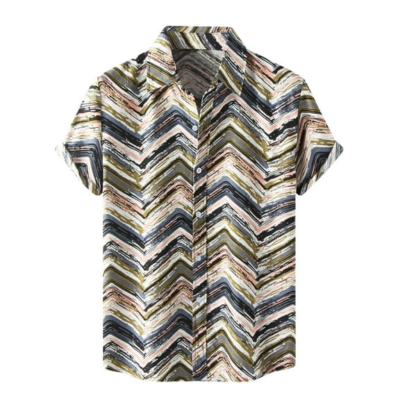 Cotton Linen Button Blouse for Men Lapel Loose Short Sleeve Tops Plus Size Color Patchwork T-Shirts