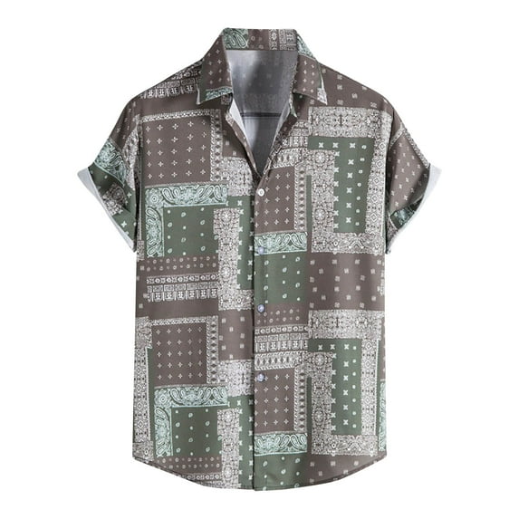 Cotton Linen Button Blouse for Men Lapel Loose Short Sleeve Tops Plus Size Color Patchwork T-Shirts