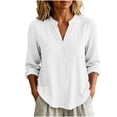 thumbnail image 1 of Cotton Linen Button Down Shirt for Women Ghalytn V Neck Stand Collar Blouse - Long Sleeve Casual Top with Pockets, 1 of 8
