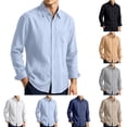 thumbnail image 1 of Cotton Linen Button Down Shirts for Men Fashion Casual Long Sleeve T Shirts Spring and Autumn Classic Fit Beach T Shirt Sky Blue 3XL, 1 of 9