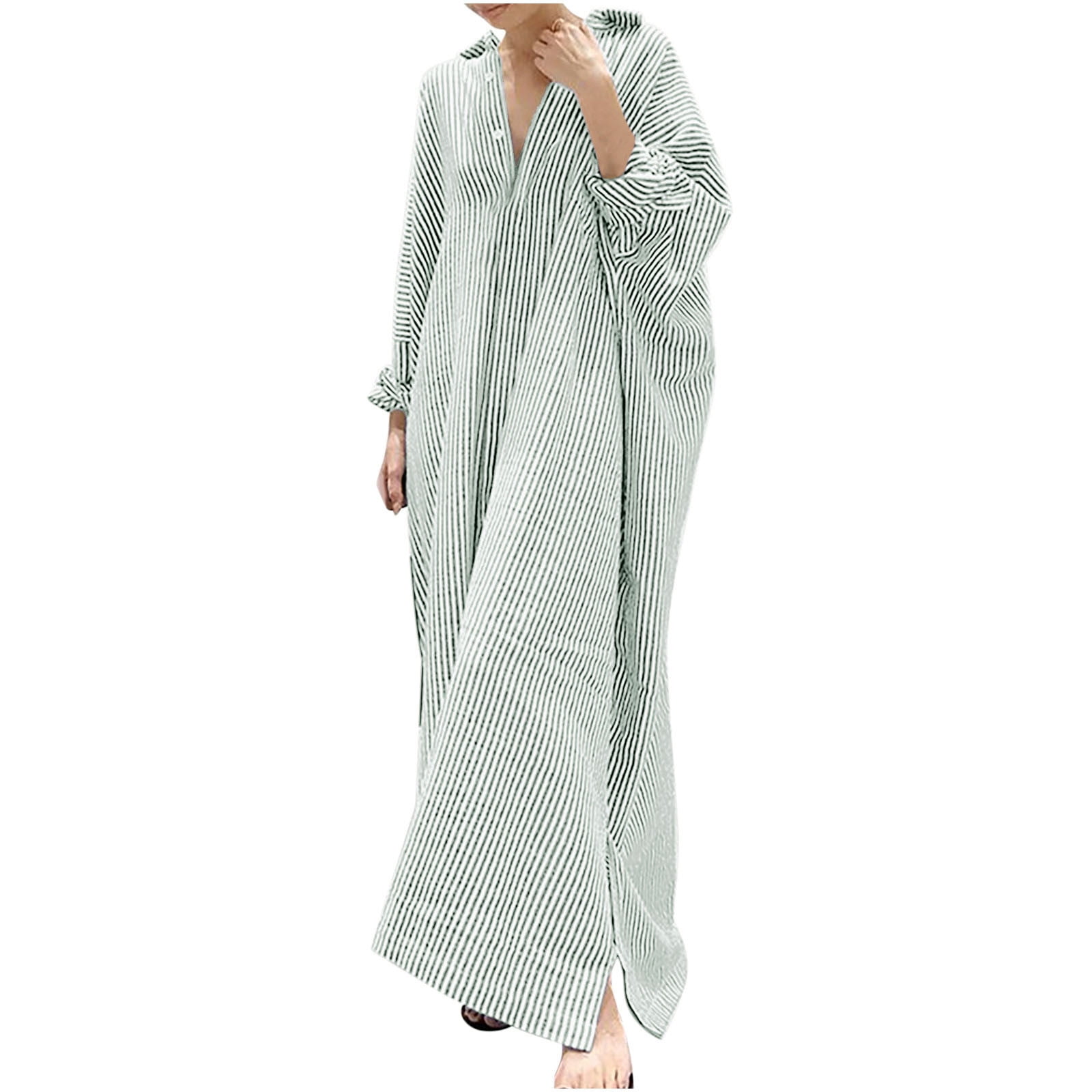 Cotton and Linen Long Sleeve Striped Shift Dresses Cotton and Linen Long Sleeve Striped Shift Dresses
