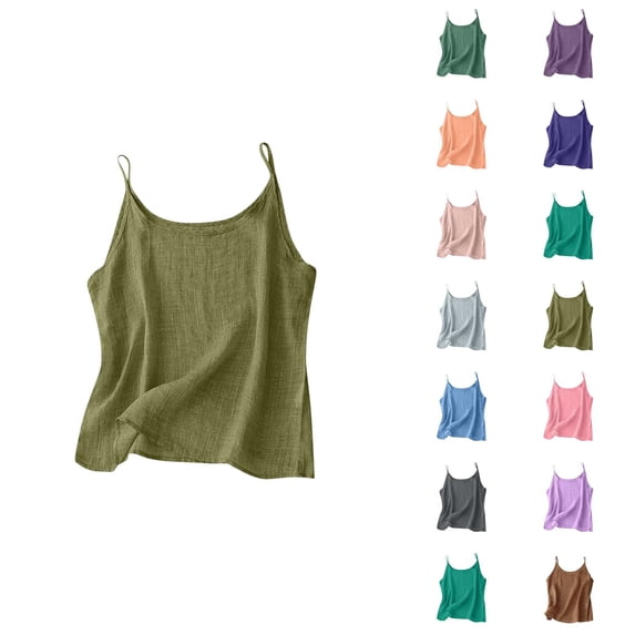 Linen Tank Tops for Women Summer Lightweight Spaghetti Strap Scoop Neck Loose Camisole Tops Beach Vacation Outfits