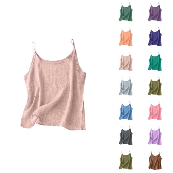 Linen Tank Tops for Women Summer Lightweight Spaghetti Strap Scoop Neck Loose Camisole Tops Beach Vacation Outfits