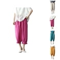 thumbnail image 1 of Cotton Linen Capri Harem Pants for Women Elastic Waist Loose Fit Ruffle Hem Baggy Cropped Pants with Pockets Womens Capris, 1 of 6