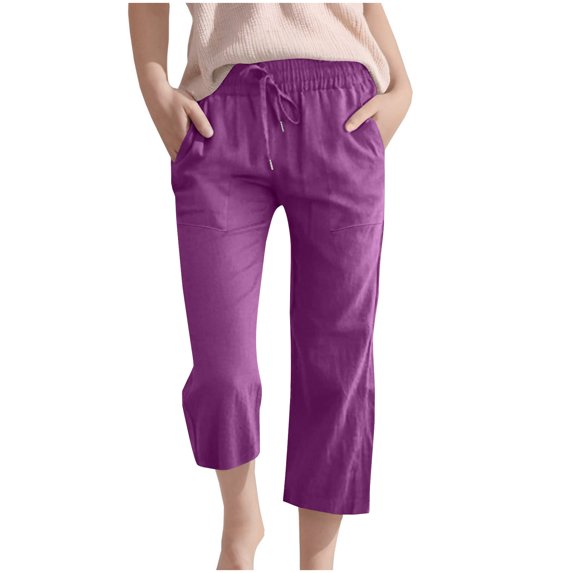 Cotton Linen Capri Pants Kids Boys Girls Wide Leg Capris Pocket Drawstring Straight Trousers 5T