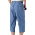 thumbnail image 1 of Cotton Linen Capri Pants Men's Casual Solid Baggy Wide Leg Pants Plus Size Pull-on Lounge Beach Pants High Waist Trousers, 1 of 3