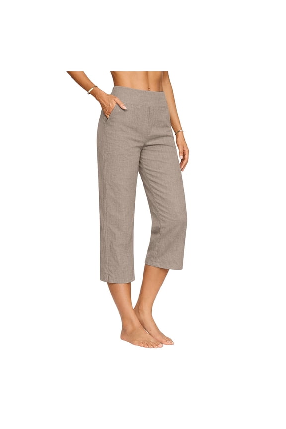 Cotton Linen Capri Pants，Stretchy Capris Summer Work Pants Gauze Pants Summer Linen Pants Elastic Waist Capris Cropped Linen Pants Cotton Linen 3/4 Pants Lightweight Pants Ankle Pants L