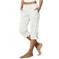 thumbnail image 1 of Cotton Linen Capri Pants for Women Summer Casual Cropped Trousers Petite Straight Leg 3/4 Trousers Ladies Plain Lightweight Comfy Lounge Pants with Pockets, 1 of 5