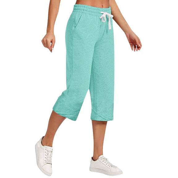 Cotton Linen Capri Pants for Women 2024 New High Elastic Waisted Capri Pants Drawstring Cropped Pants with Pockets